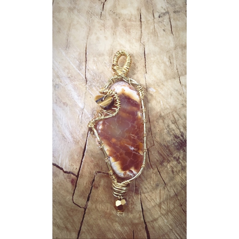 Agate and Tigers Eye Wirewrap Pendant